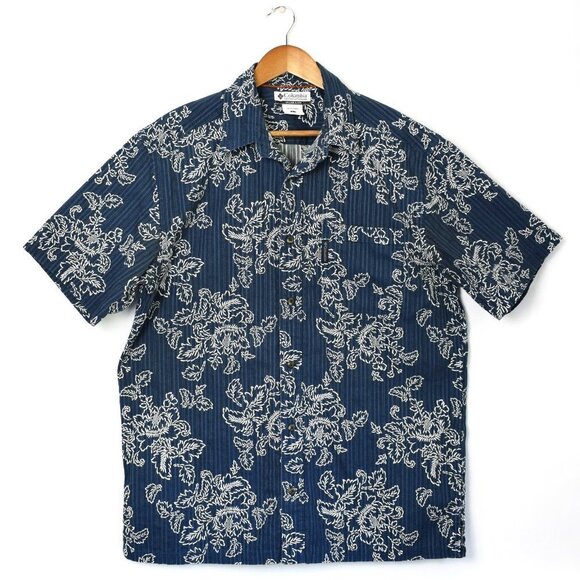 Columbia Blue Hawaiian Print Button Up Shirt Large - Picture 9 of 9